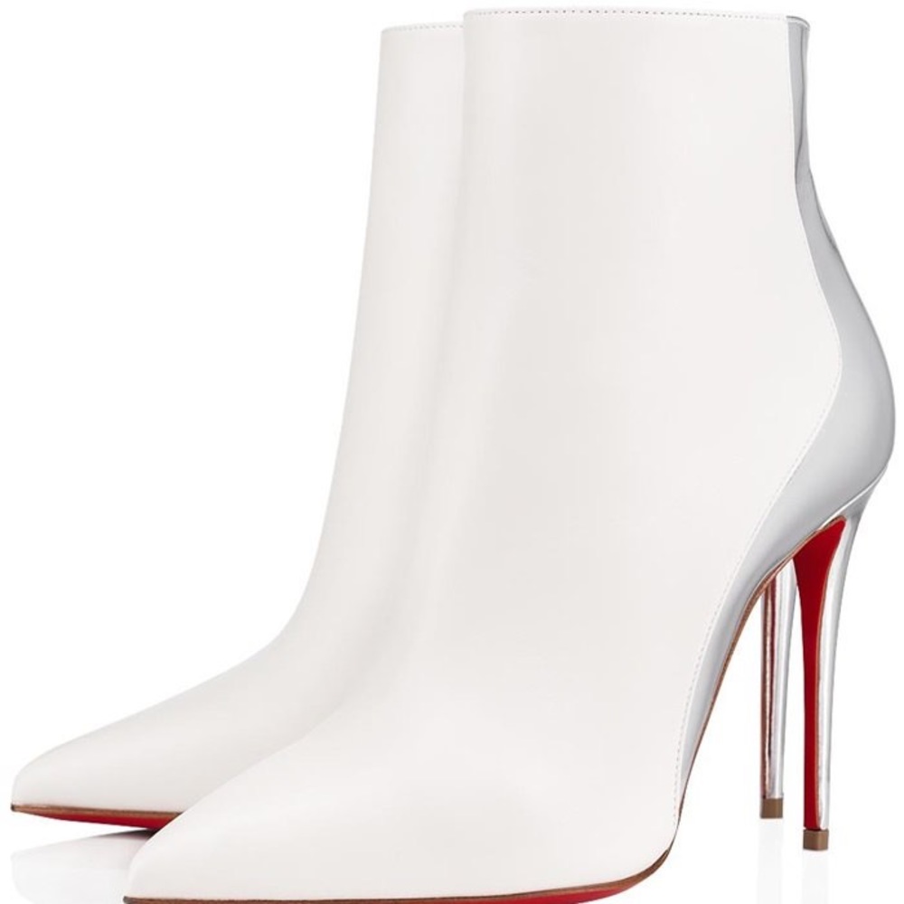 Christian Louboutin Delicotte 100 smooth and mirrored leather ankle boots, white
